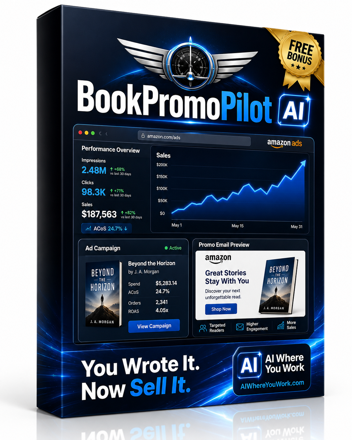 BookPromoPilot AI browser extension box — free launch bonus