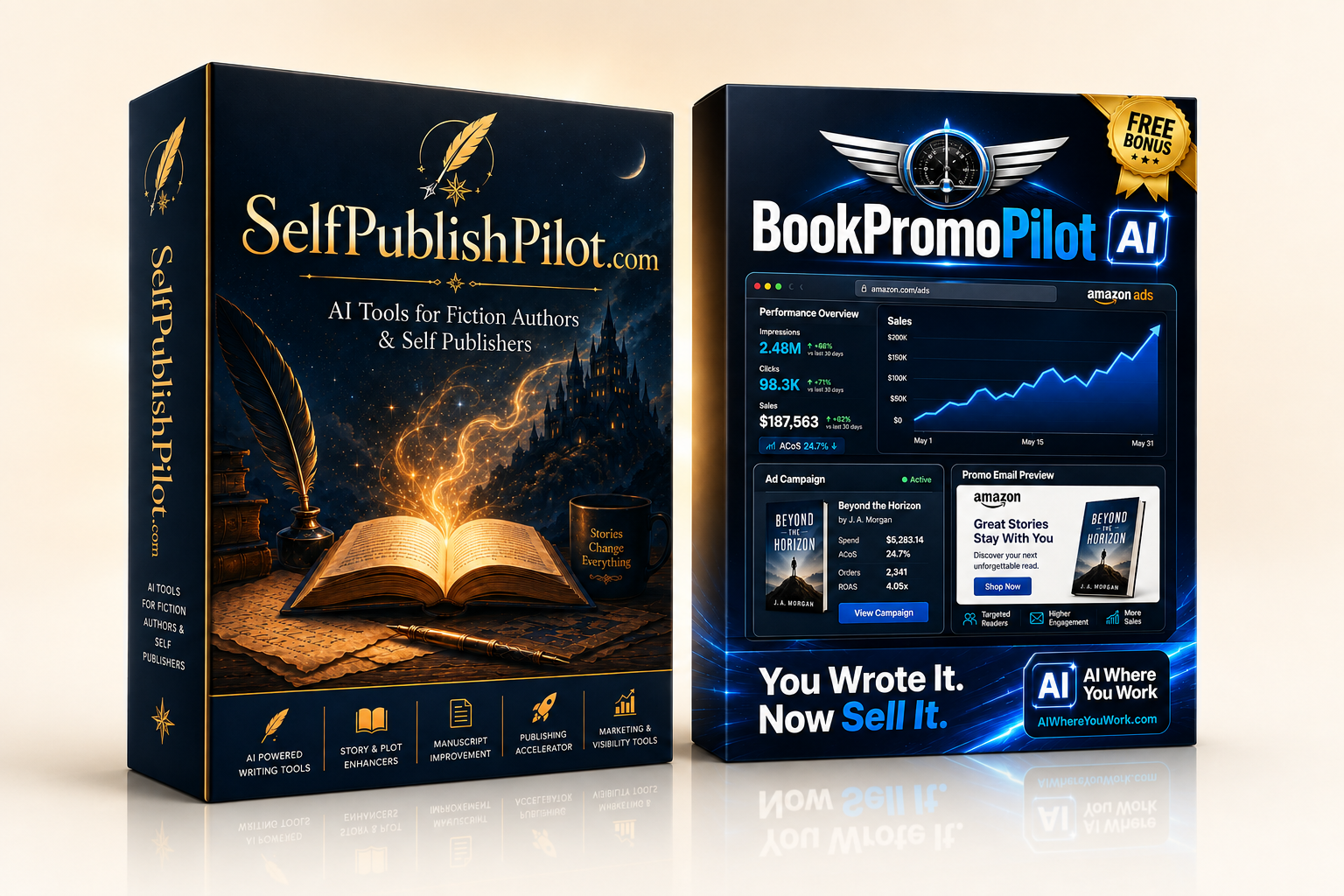 SelfPublishPilot AI and the free BookPromoPilot AI bonus — two complete browser extensions
